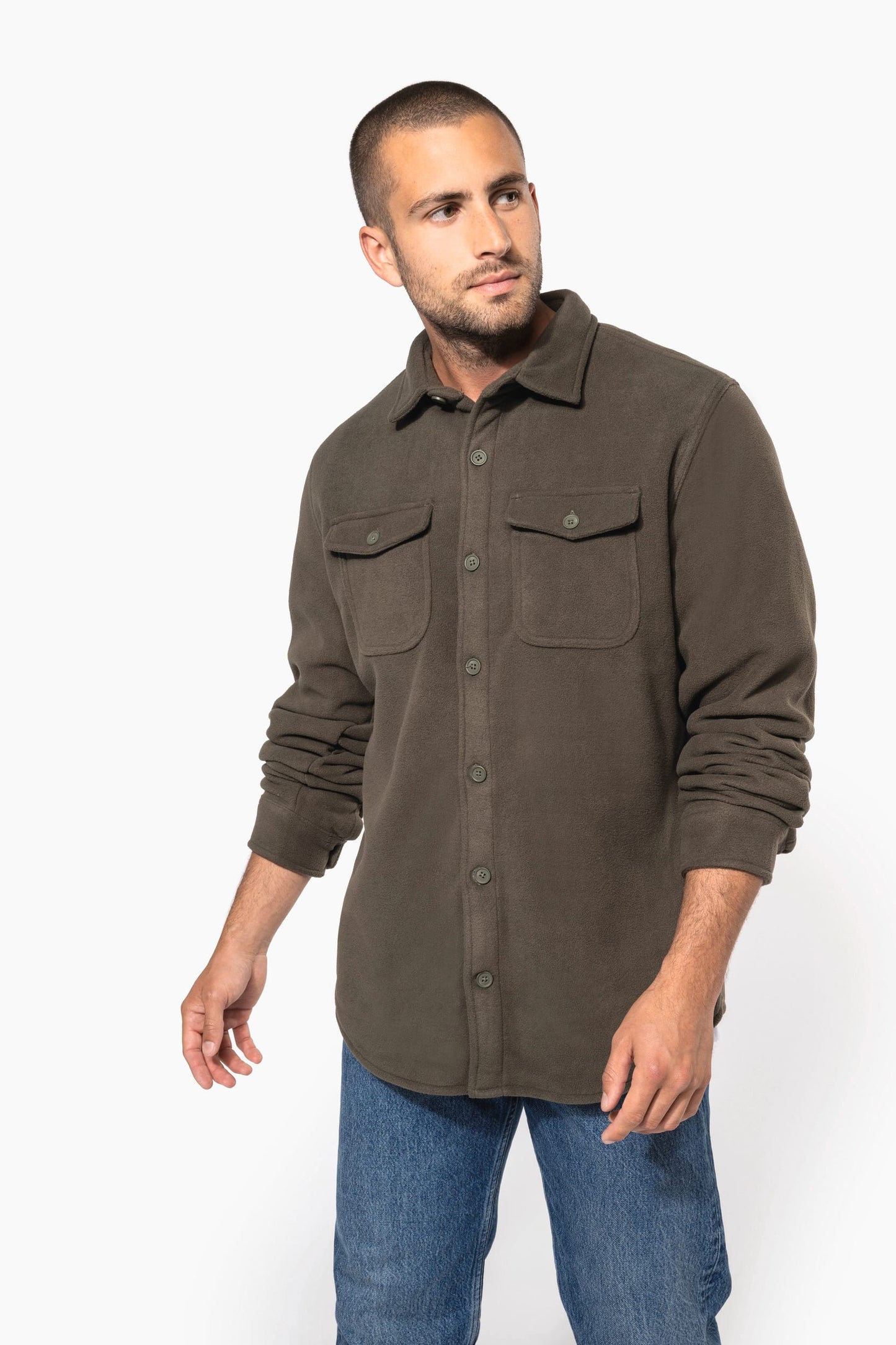 K582 - Giacca-camicia in pile foderata in sherpa