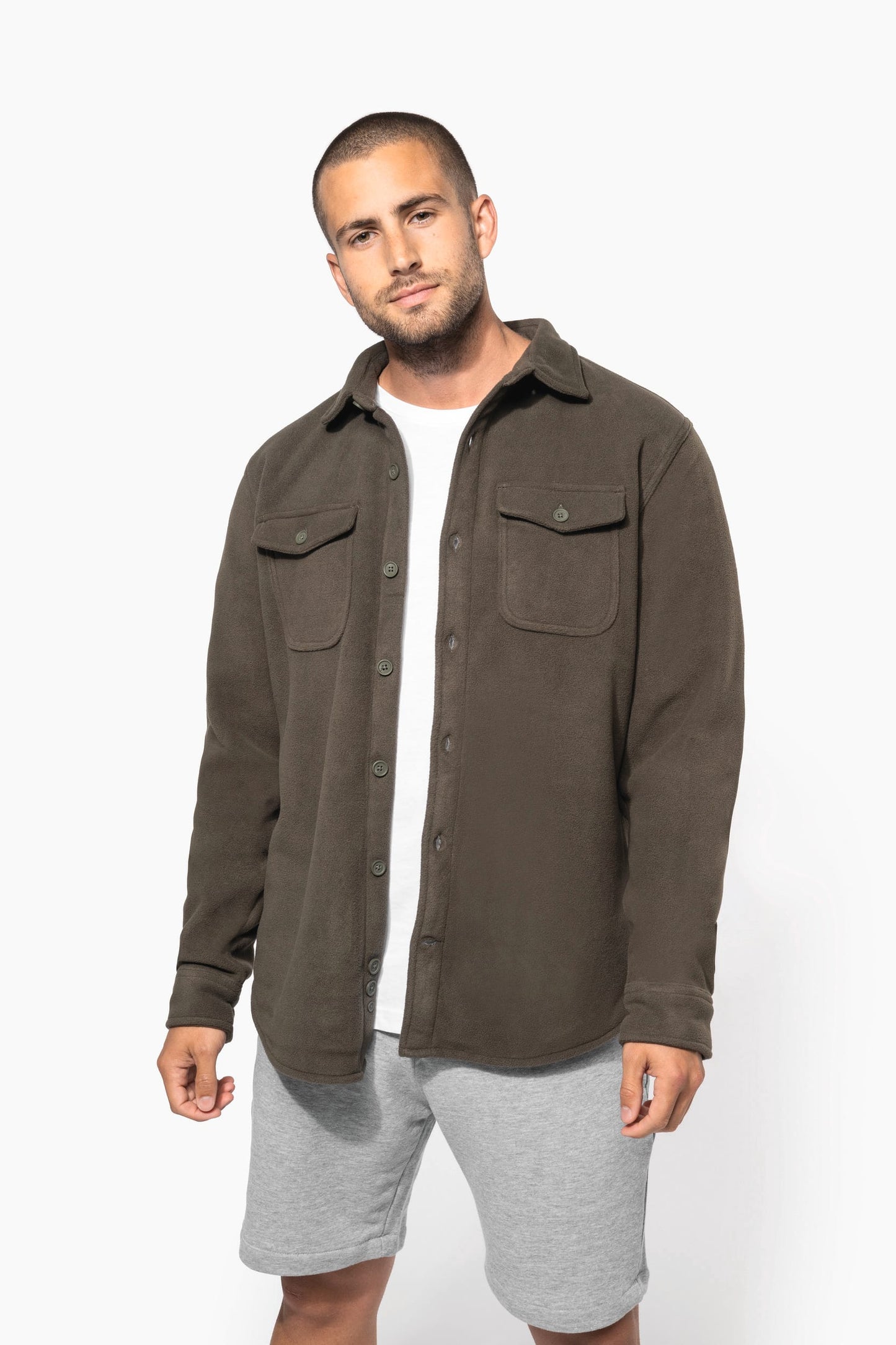 K582 - Giacca-camicia in pile foderata in sherpa