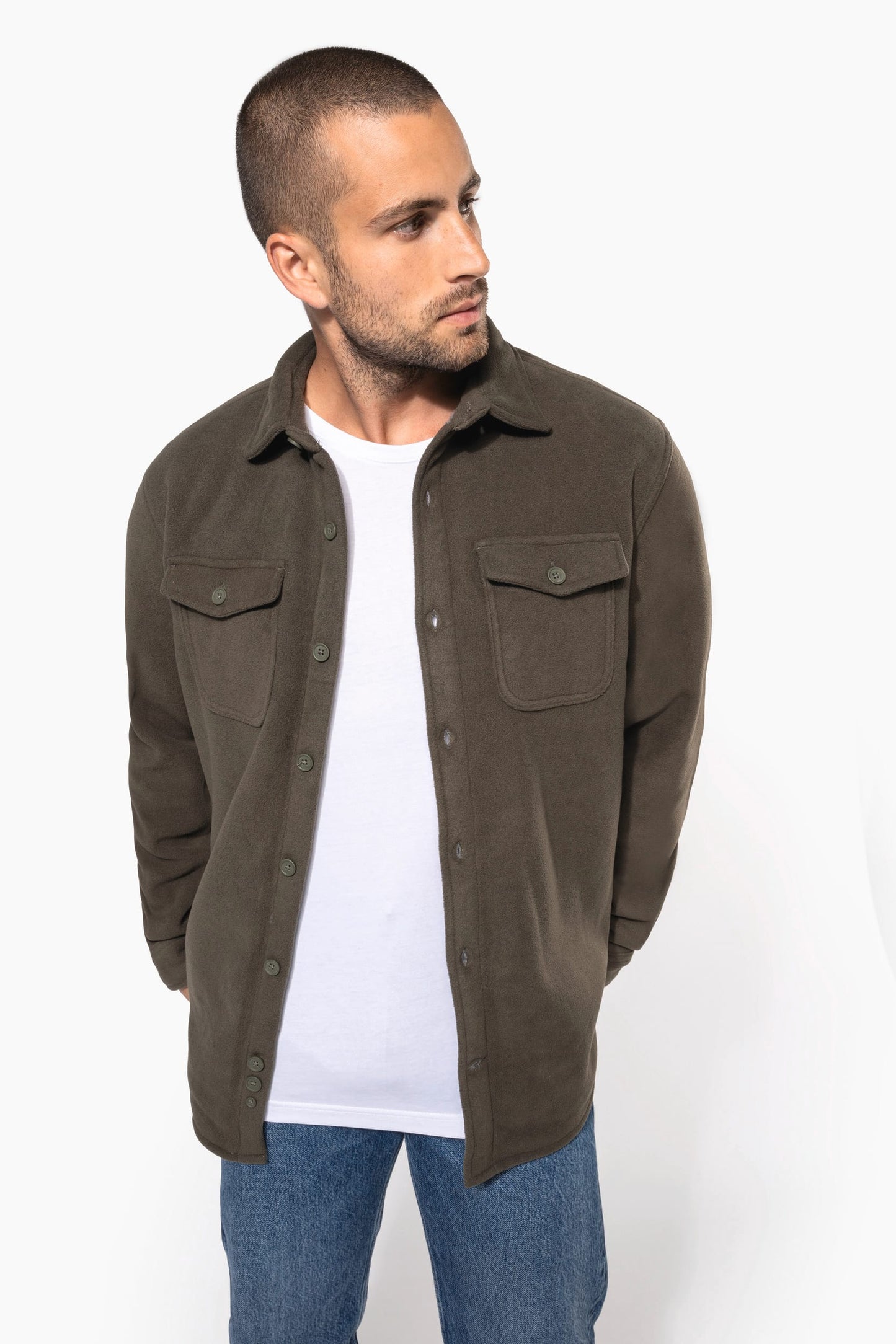 K582 - Giacca-camicia in pile foderata in sherpa
