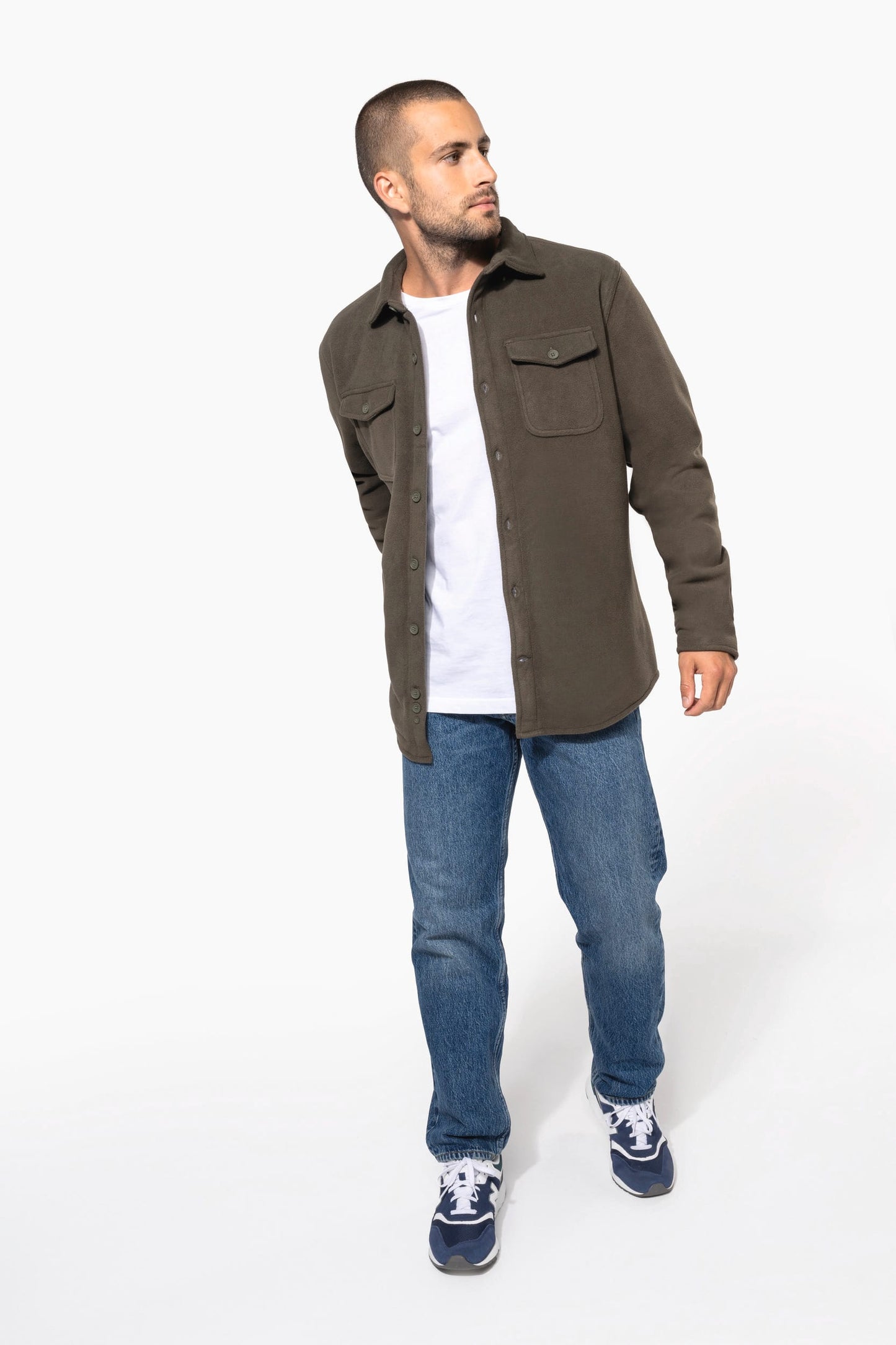 K582 - Giacca-camicia in pile foderata in sherpa