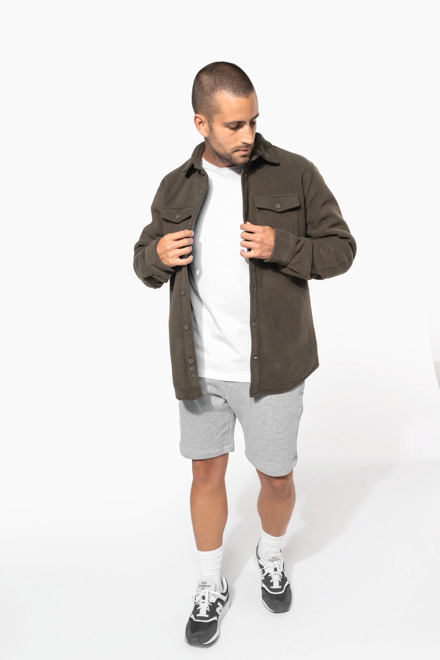 K582 - Giacca-camicia in pile foderata in sherpa