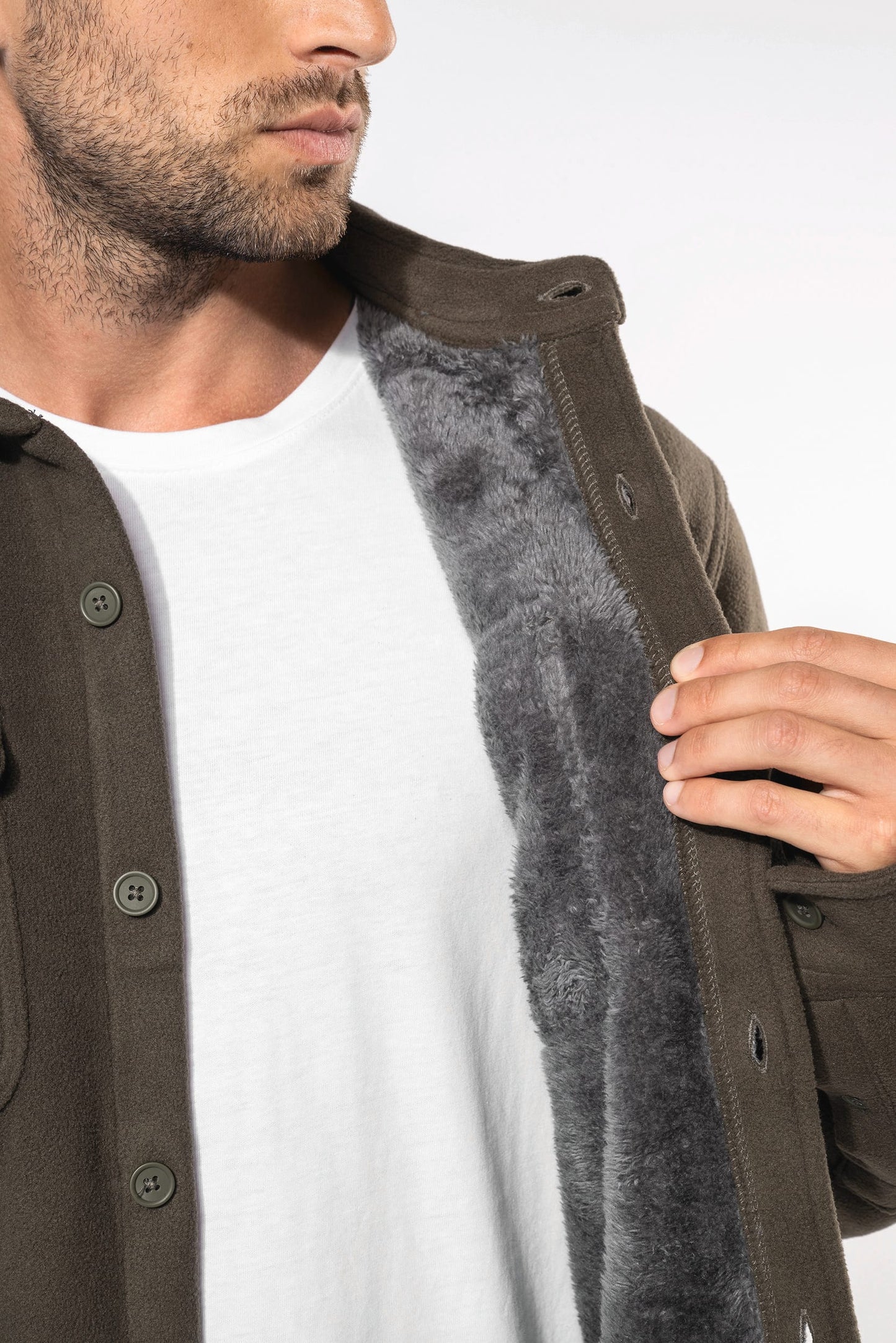 K582 - Giacca-camicia in pile foderata in sherpa