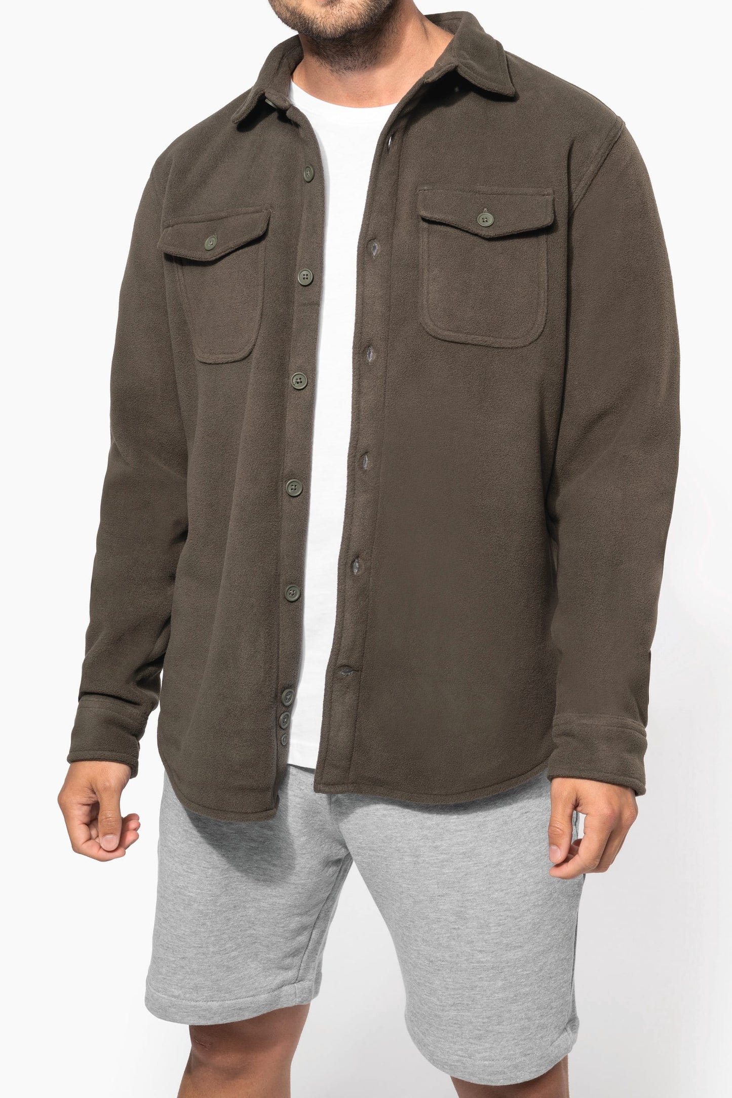 K582 - Giacca-camicia in pile foderata in sherpa