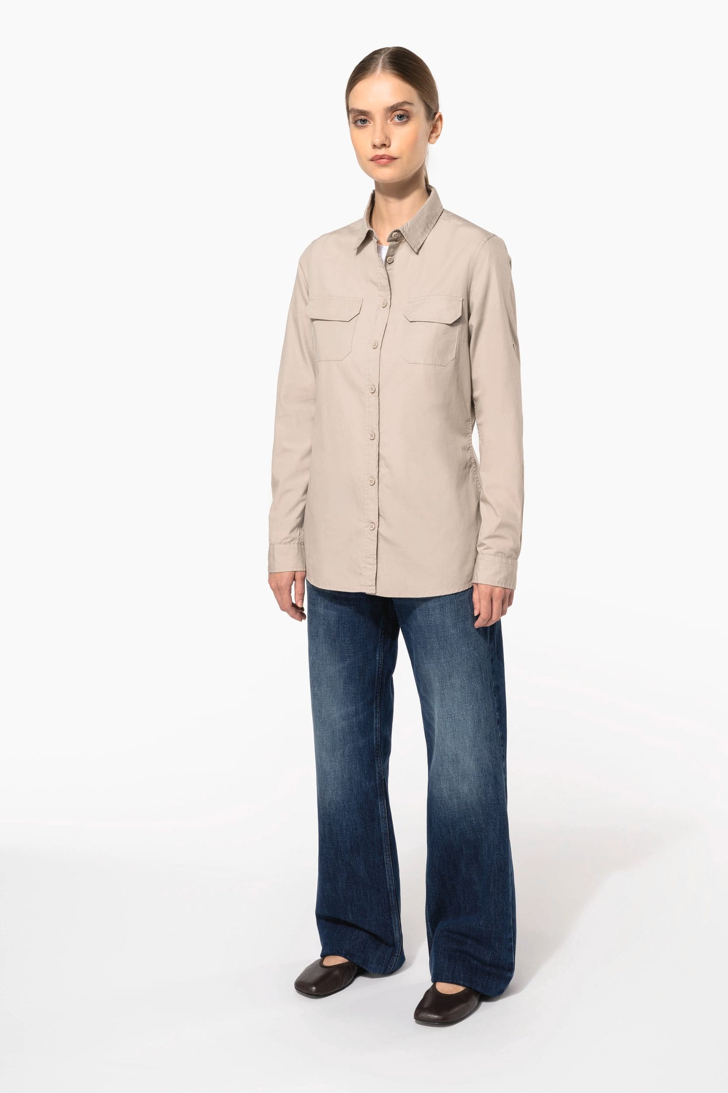 K591 - Camicia donna safari maniche lunghe