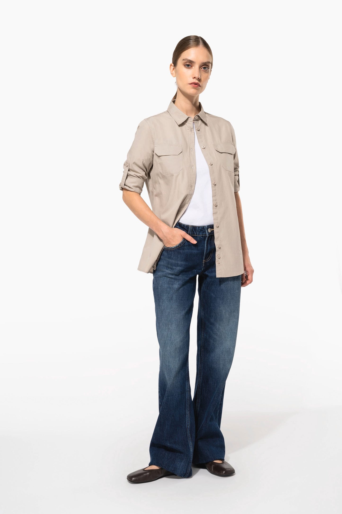 K591 - Camicia donna safari maniche lunghe