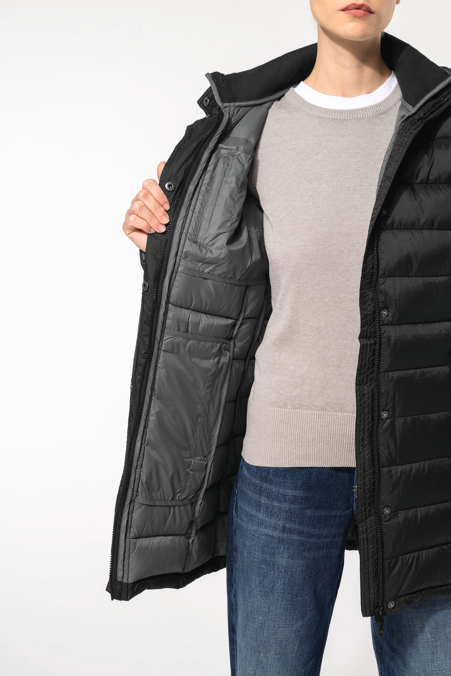 K6129 - Parka piumino donna leggero con cappuccio