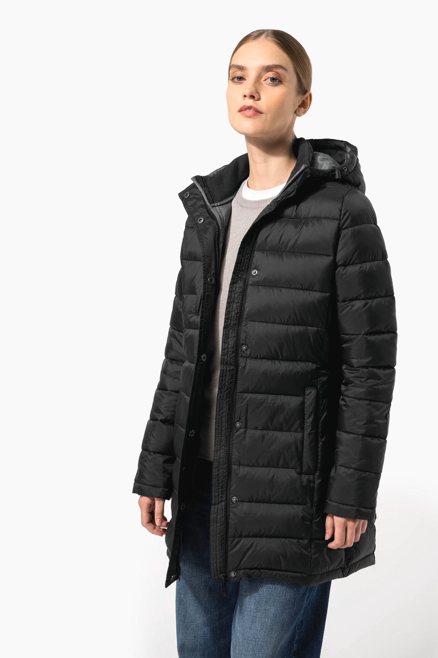 K6129 - Parka piumino donna leggero con cappuccio