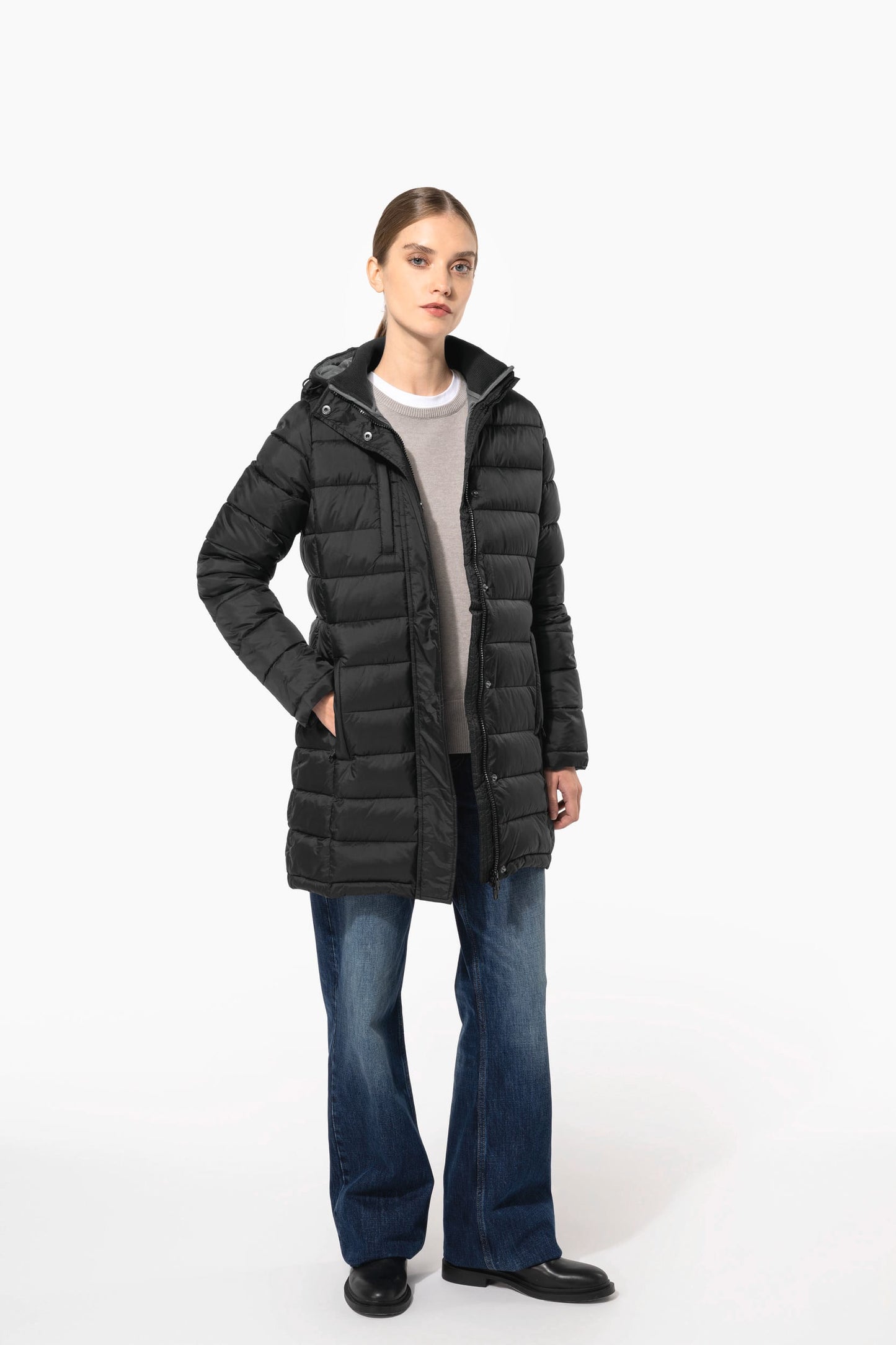 K6129 - Parka piumino donna leggero con cappuccio