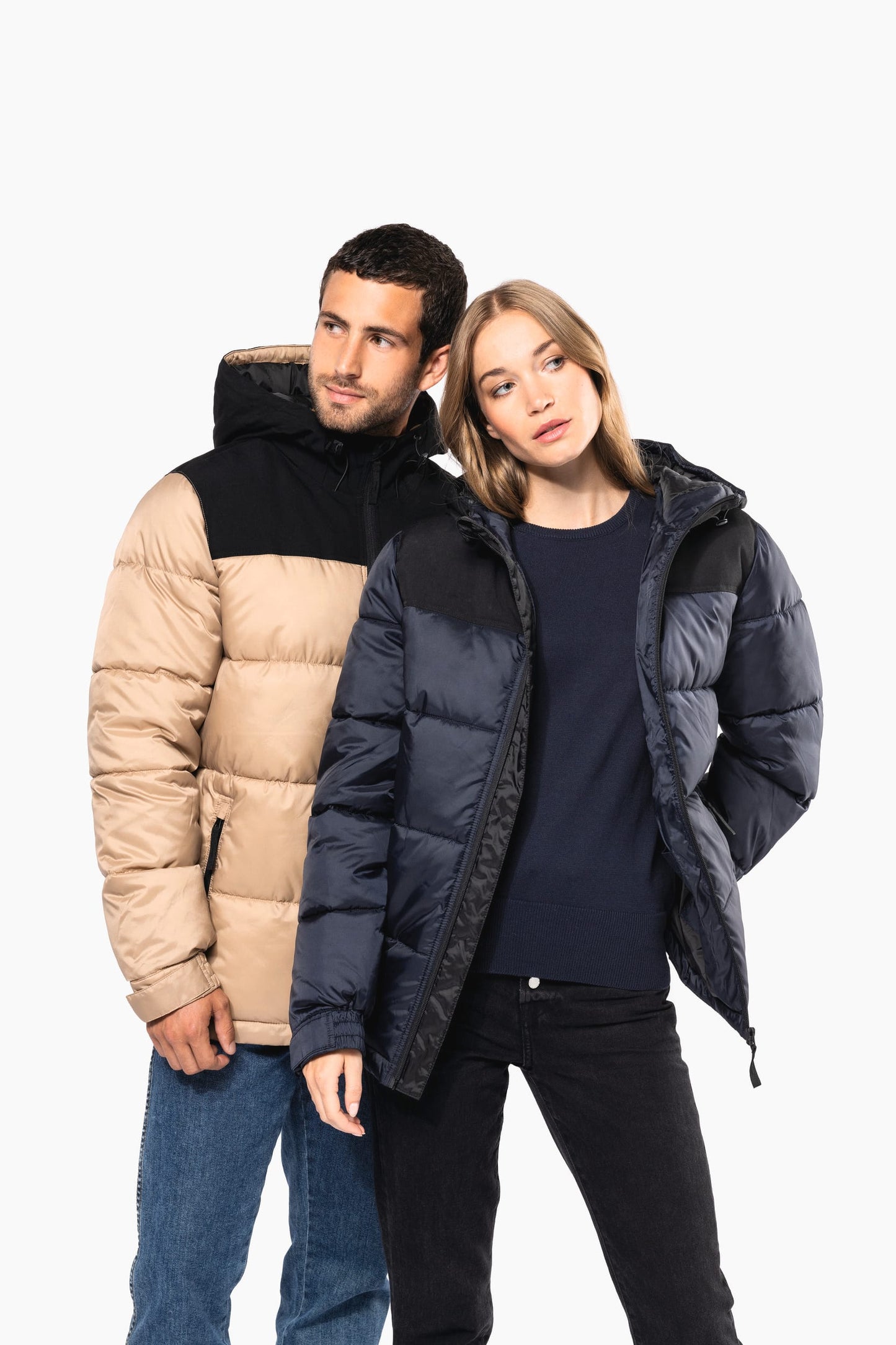 K6163 - Parka imbottito con cappuccio bicolore unisex