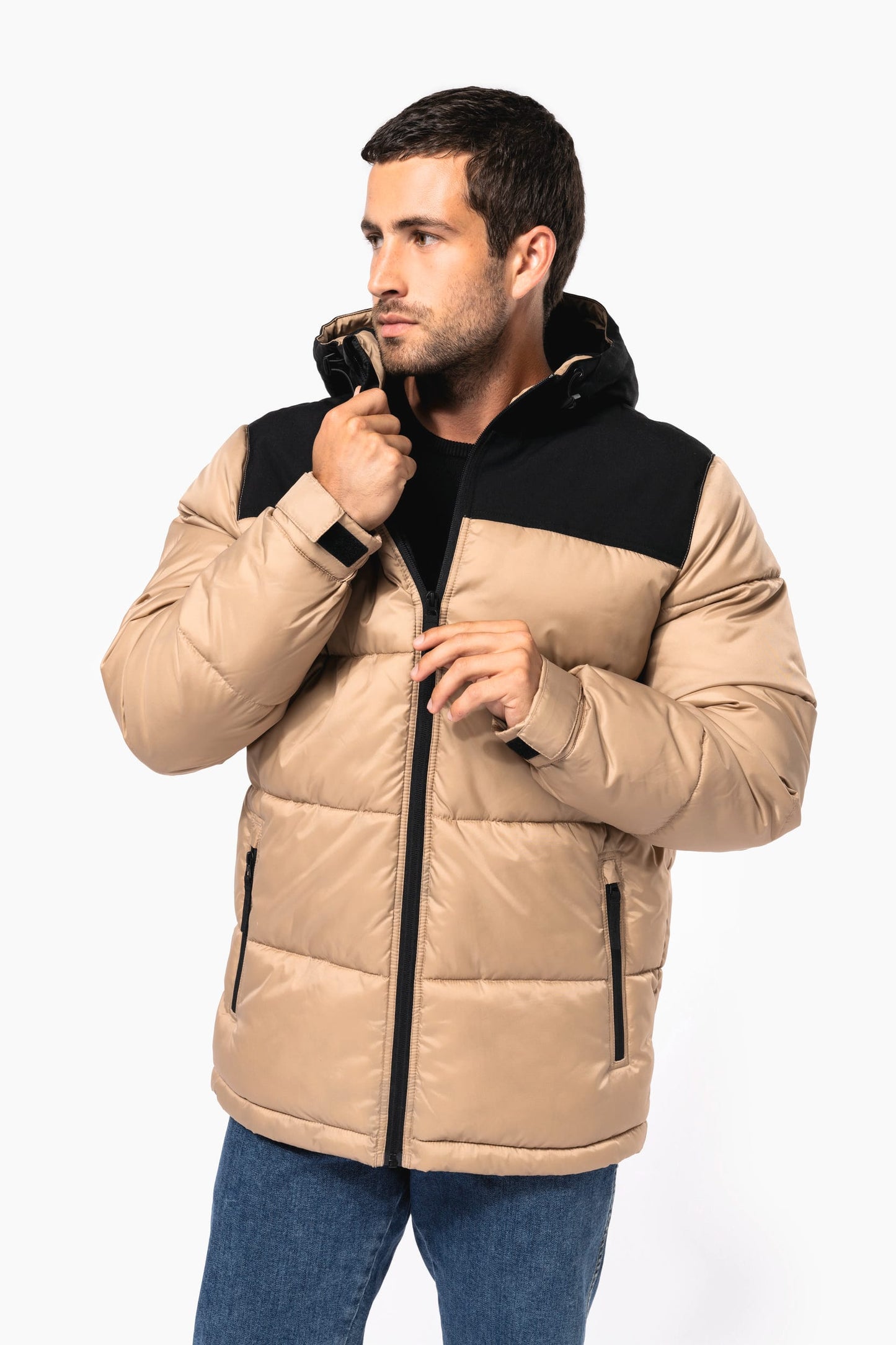 K6163 - Parka imbottito con cappuccio bicolore unisex