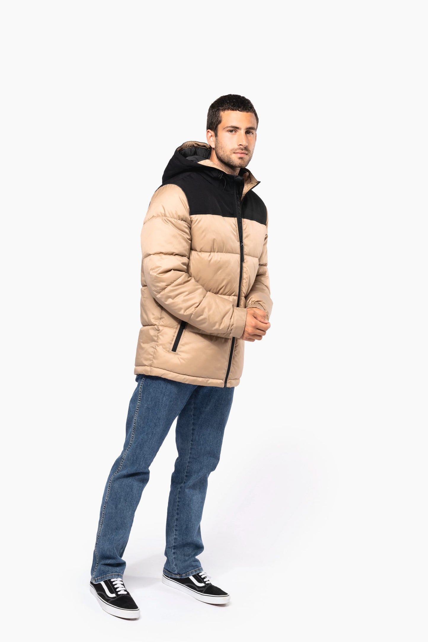 K6163 - Parka imbottito con cappuccio bicolore unisex
