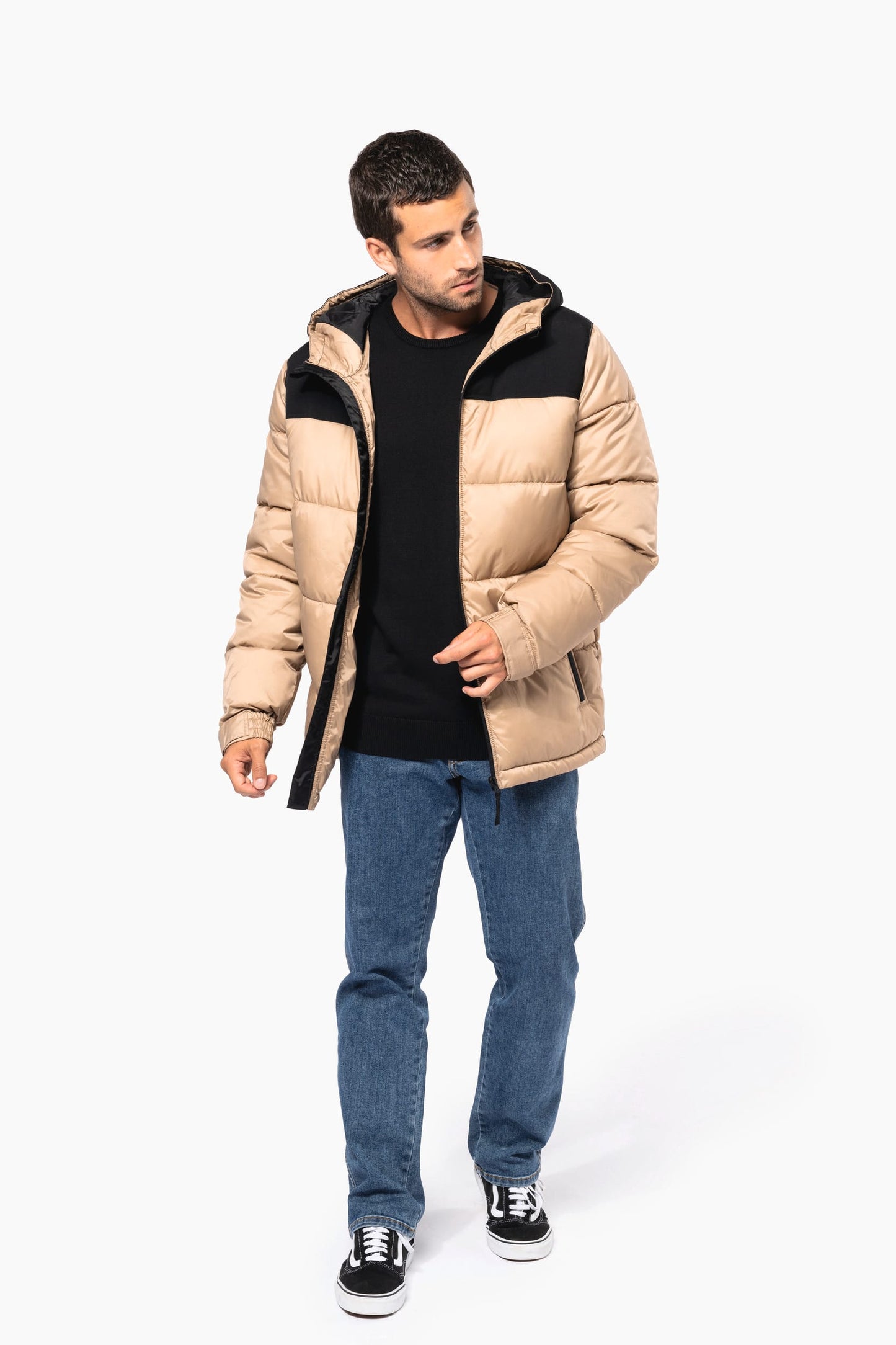 K6163 - Parka imbottito con cappuccio bicolore unisex