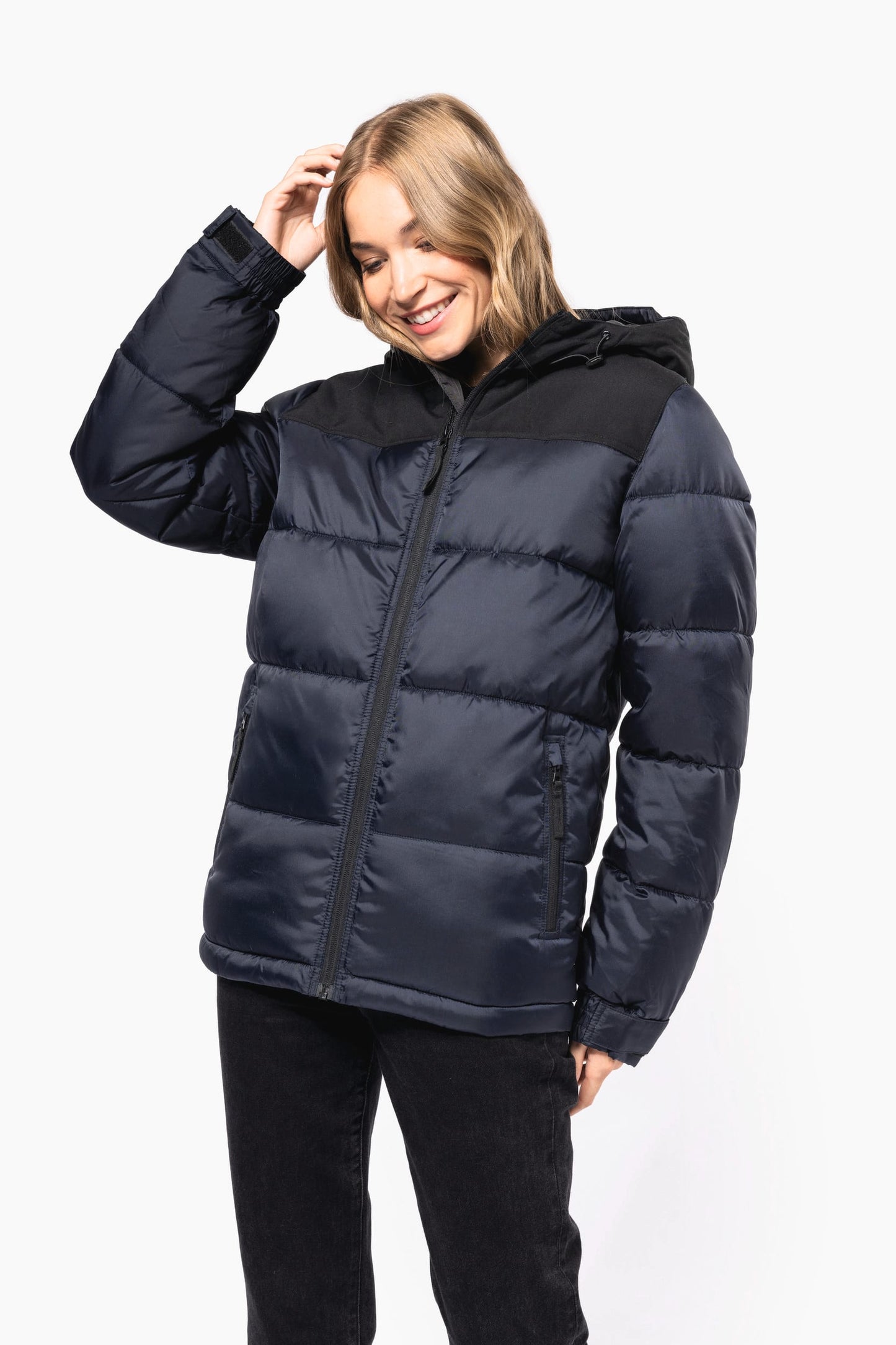 K6163 - Parka imbottito con cappuccio bicolore unisex