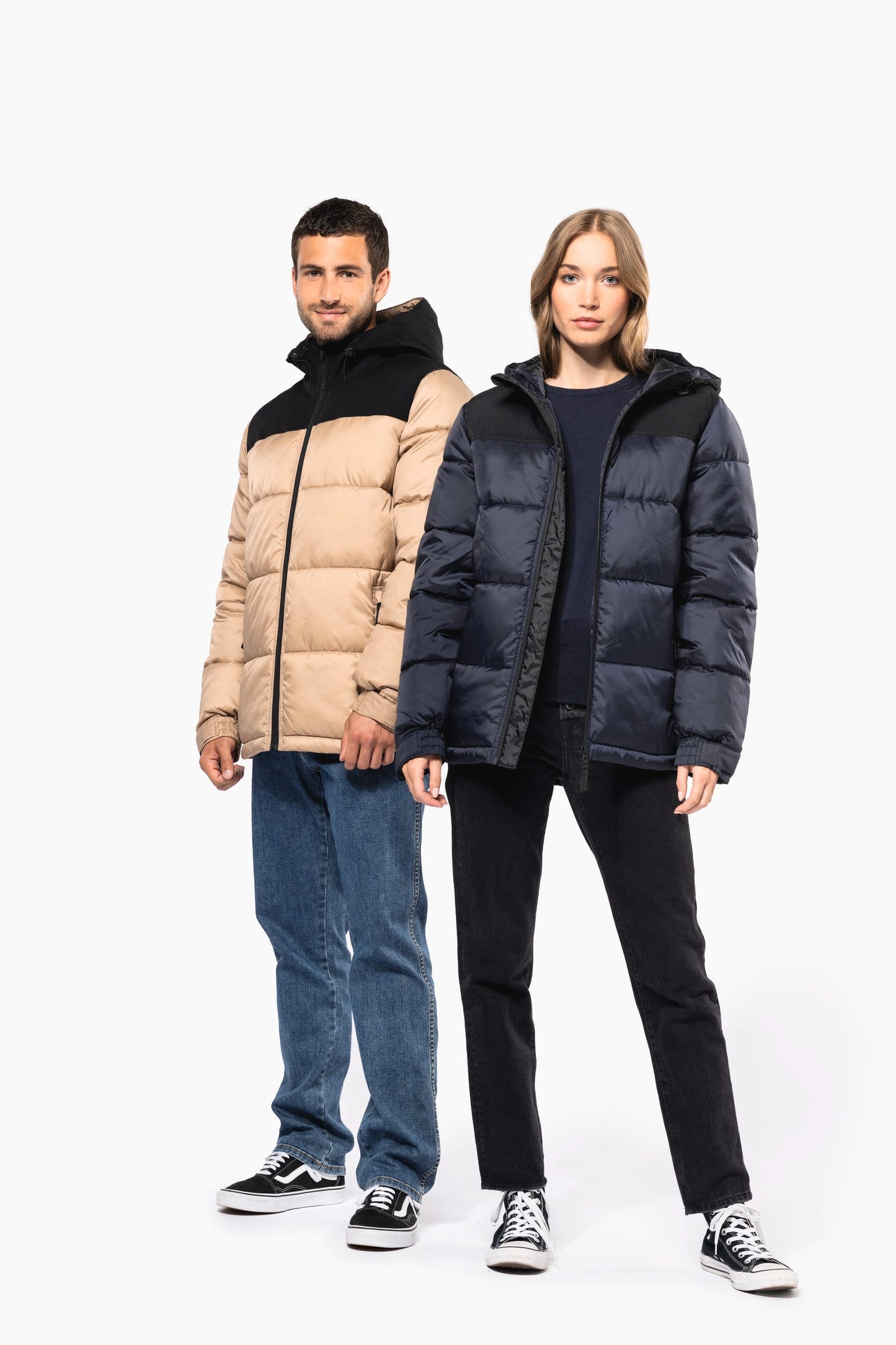 K6163 - Parka imbottito con cappuccio bicolore unisex
