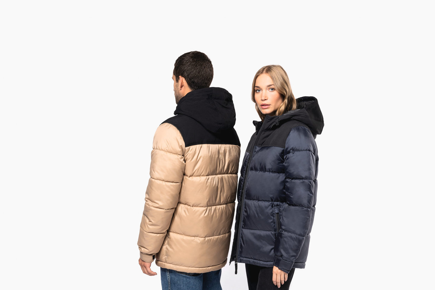 K6163 - Parka imbottito con cappuccio bicolore unisex