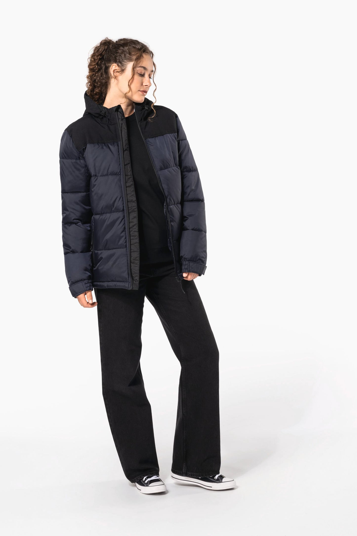 K6163 - Parka imbottito con cappuccio bicolore unisex