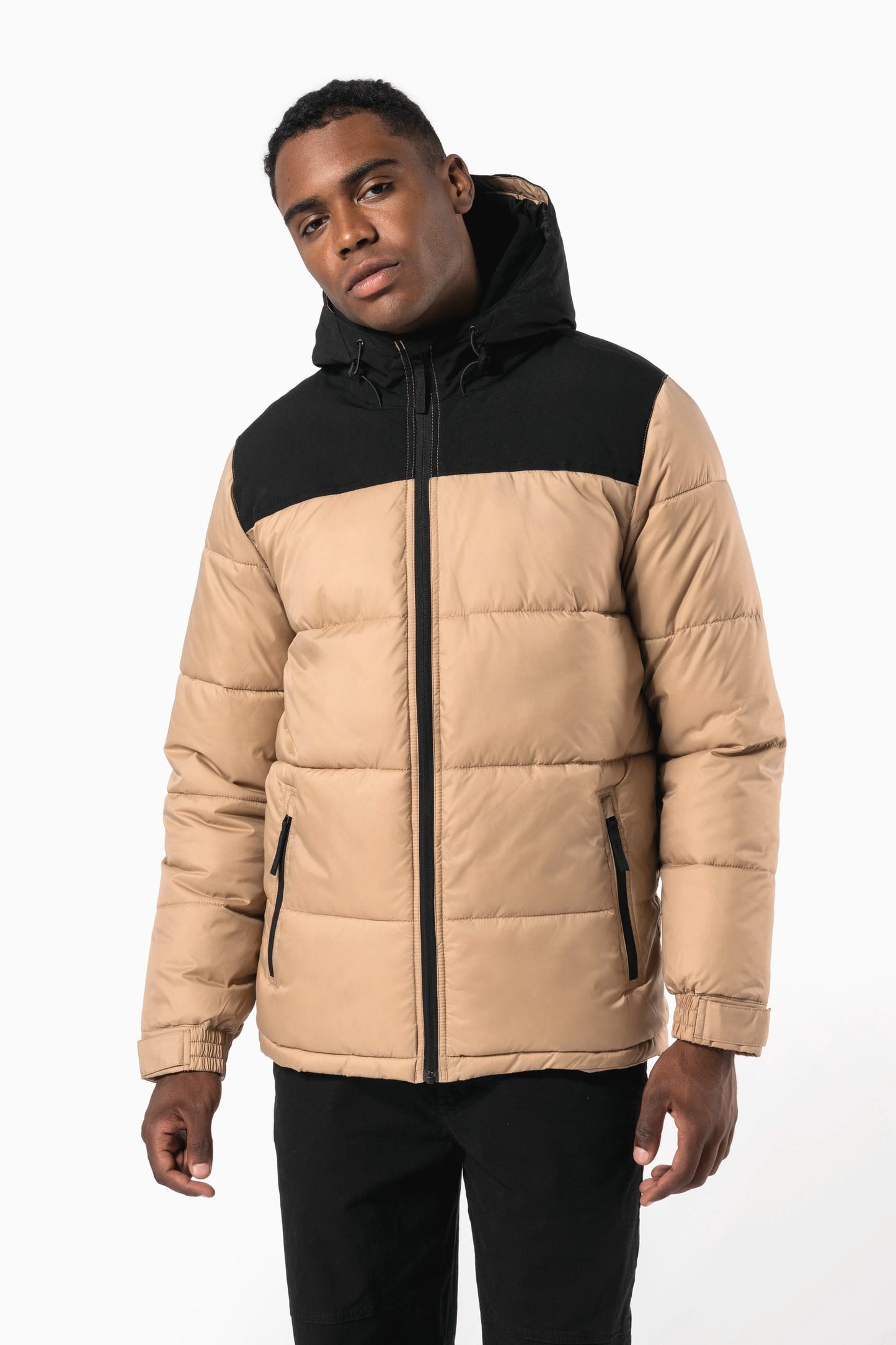 K6163 - Parka imbottito con cappuccio bicolore unisex