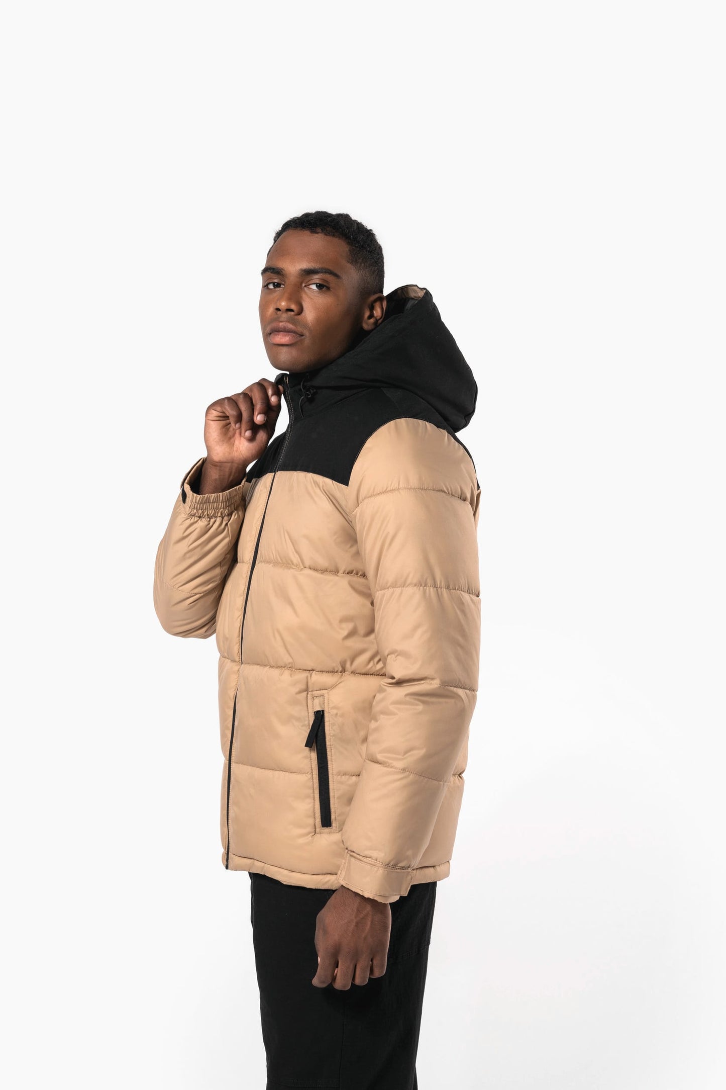 K6163 - Parka imbottito con cappuccio bicolore unisex