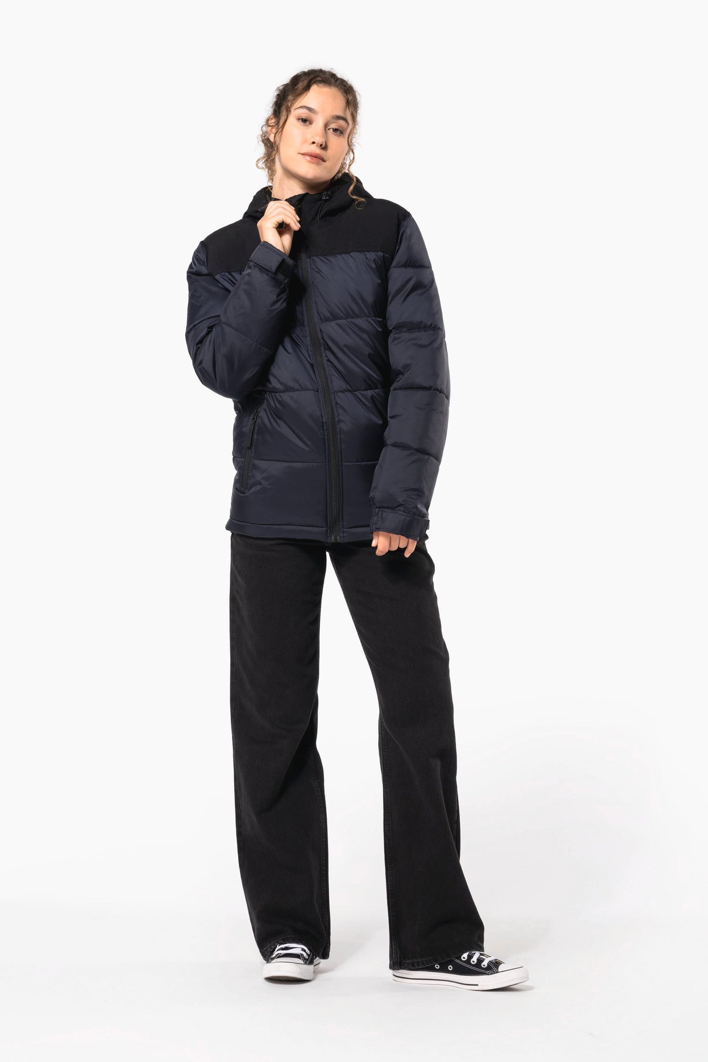 K6163 - Parka imbottito con cappuccio bicolore unisex