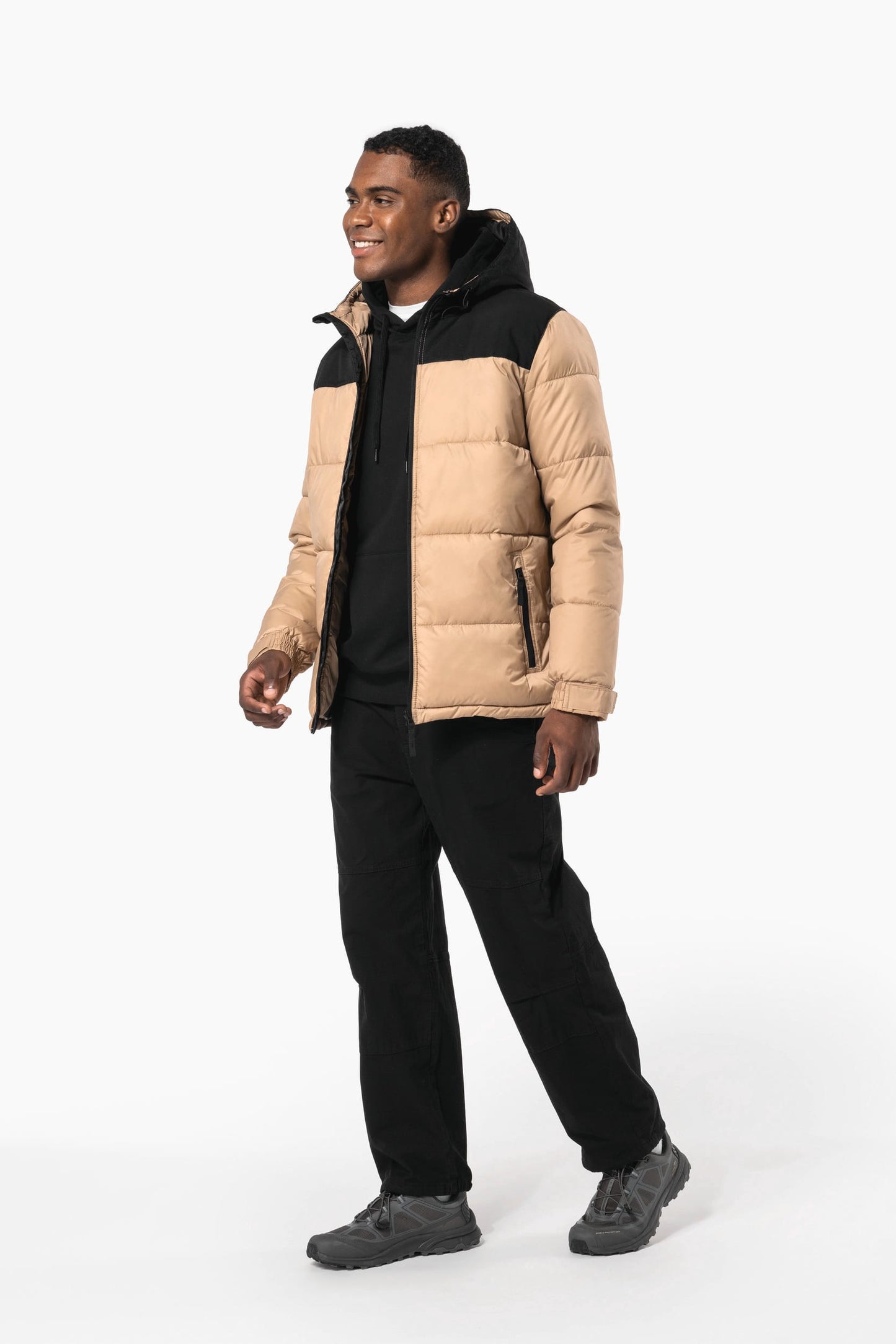 K6163 - Parka imbottito con cappuccio bicolore unisex