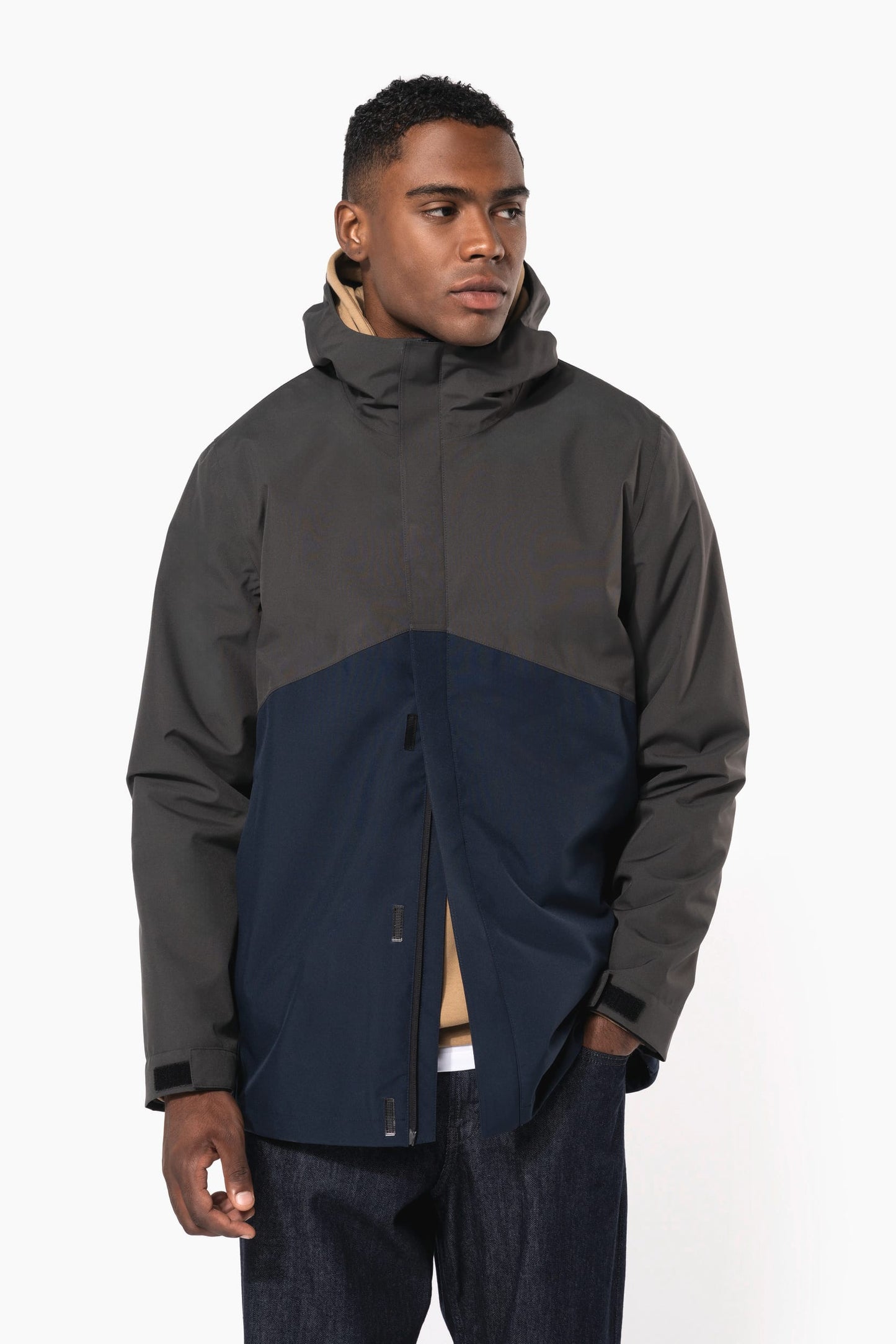 K6169 - Parka unisex 3 in 1 impermeabile con cappuccio bicolore