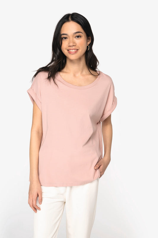 T-shirt donna ecosostenibile con maniche con risvolto (NS309)