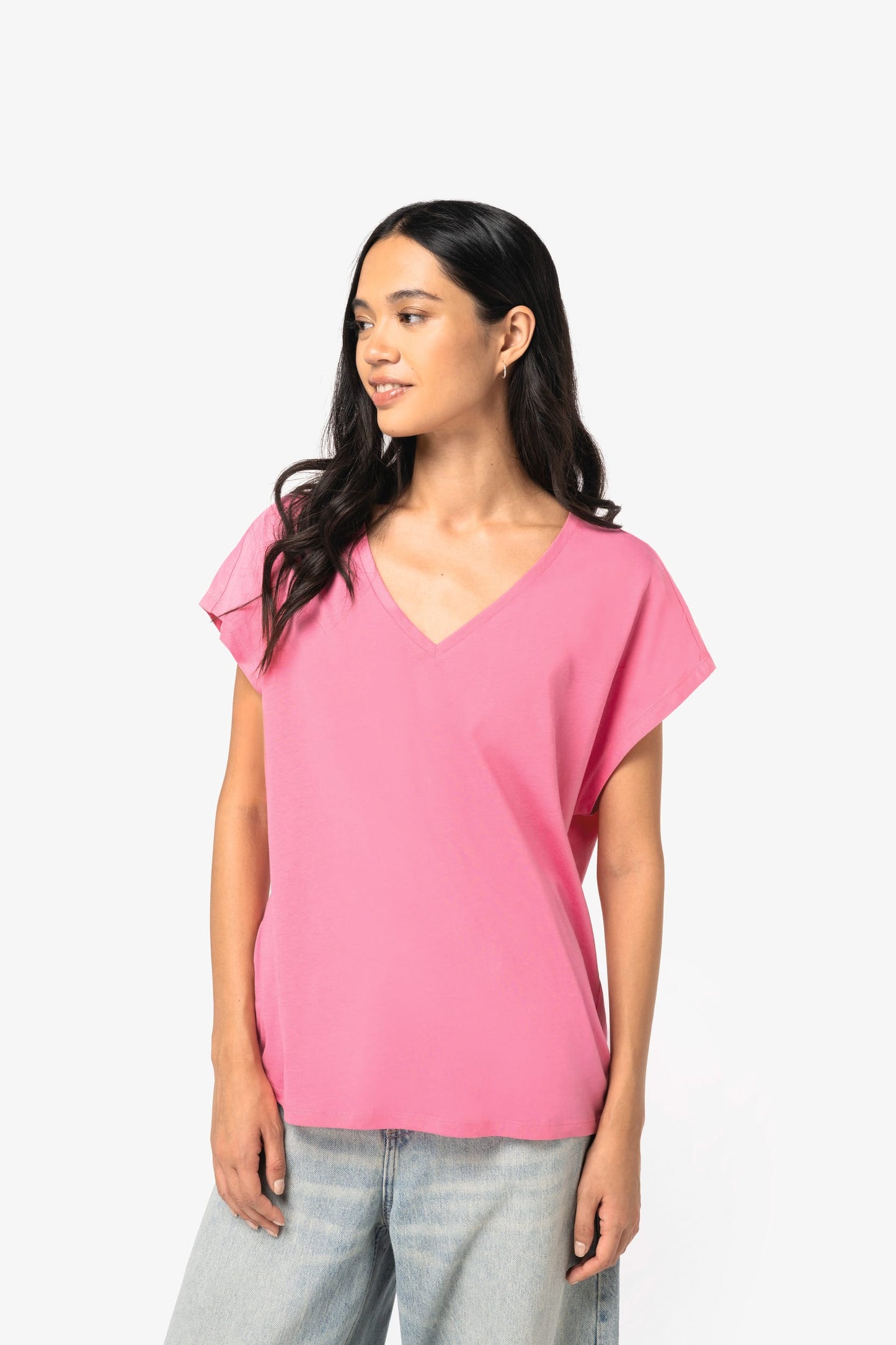 T-shirt loose donna ecosostenibile con scollo a V (NS312)