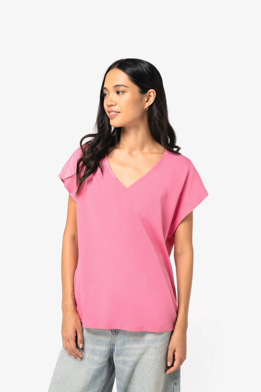 T-shirt loose donna ecosostenibile con scollo a V (NS312)