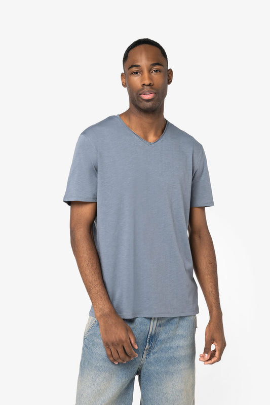 T-shirt slub uomo ecosostenibile con bordi a taglio vivo (NS318)