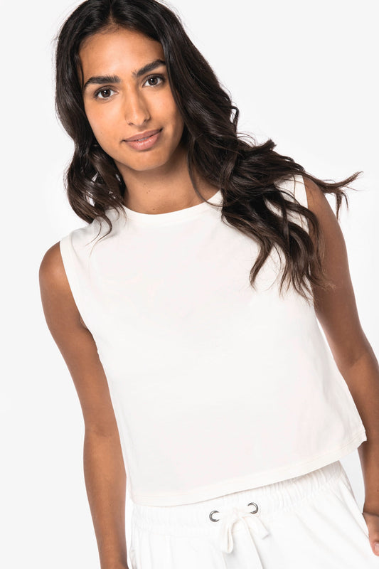 T-shirt crop donna ecosostenibile senza maniche (NS342)