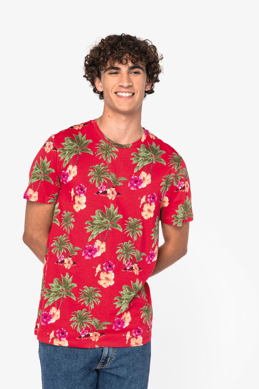 T-shirt uomo ecosostenibile con stampa tropicale (NS350)