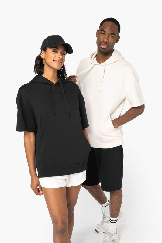 Felpa unisex ecosostenibile con cappuccio e spalle spioventi a maniche corte French Terry (NS406)