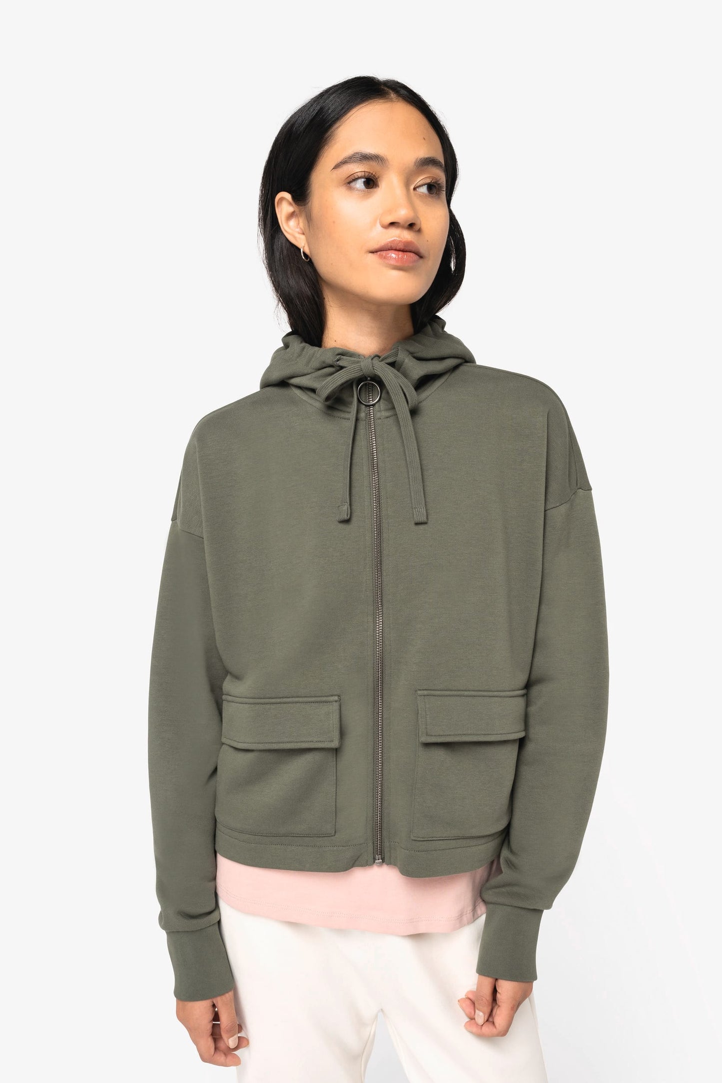 Felpa donna con zip e cappuccio ecosostenibile French Terry (NS409C)