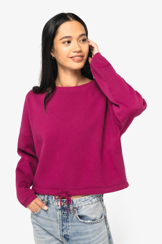Felpa girocollo donna oversize ecosostenibile taglio crop (NS429)