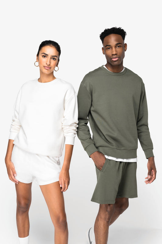 Felpa girocollo unisex ecosostenibile con spalle scese i in felpa garzata (NS435)