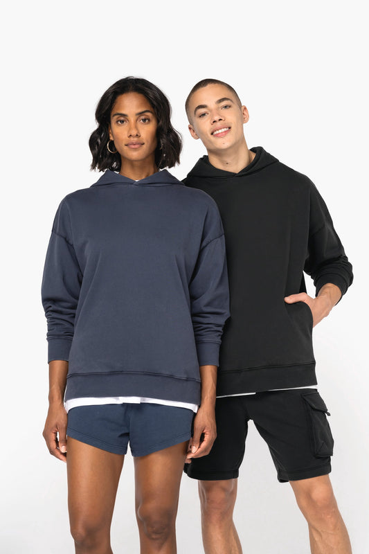 Felpa con cappuccio unisex ecosostenibile slavata vintage look oversize (NS448)