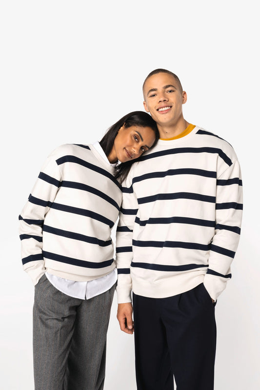 Felpa unisex ecosostenibile a righe girocollo e spalle spioventi (NS450)