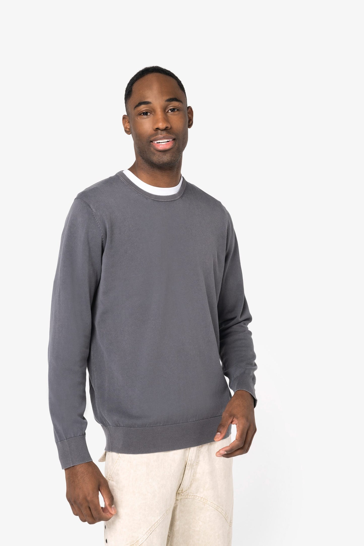 Pullover girocollo uomo ecosostenibile slavato vintage look (NS914)