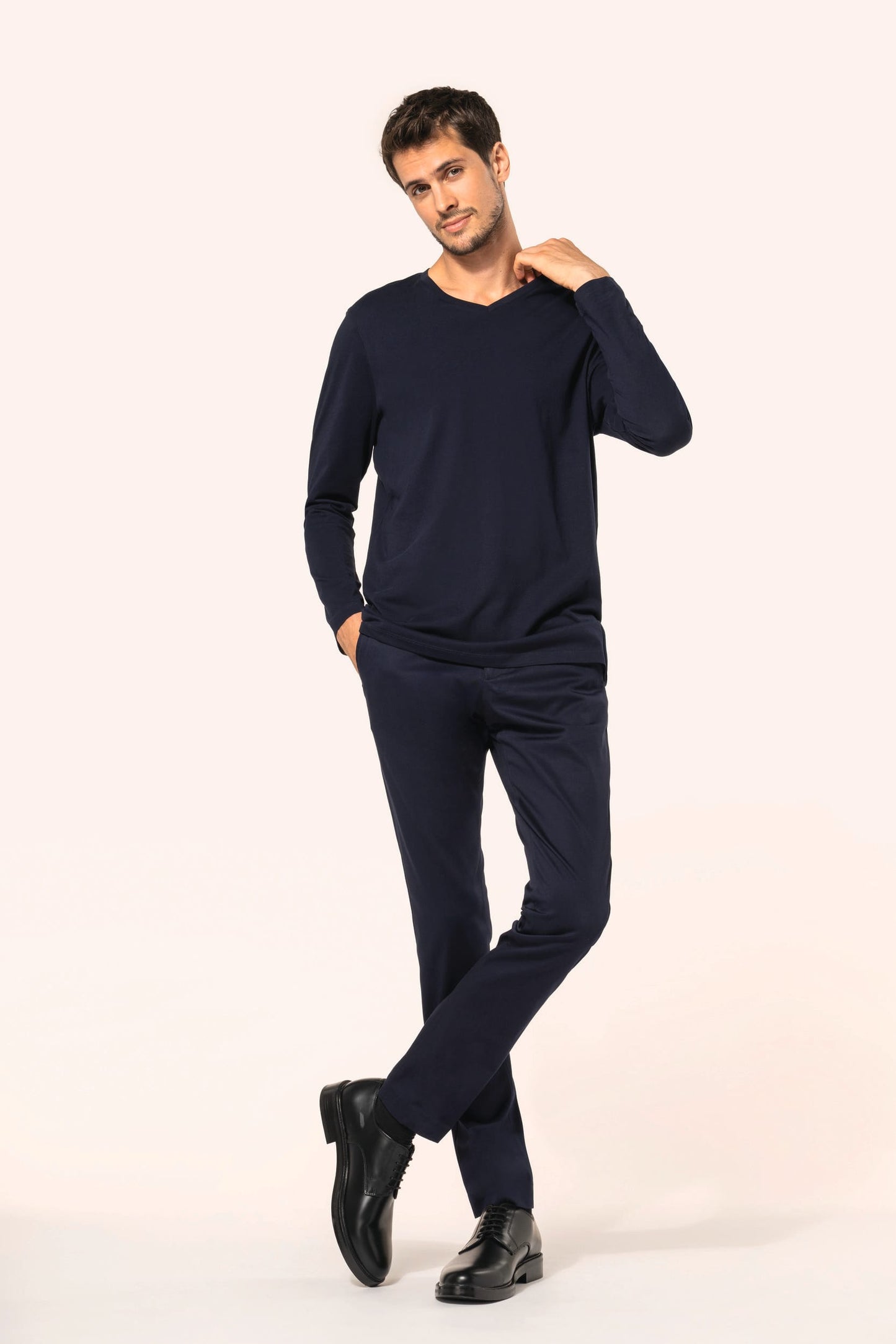 PK306 - T-shirt uomo Supima® maniche lunghe e scollo a V