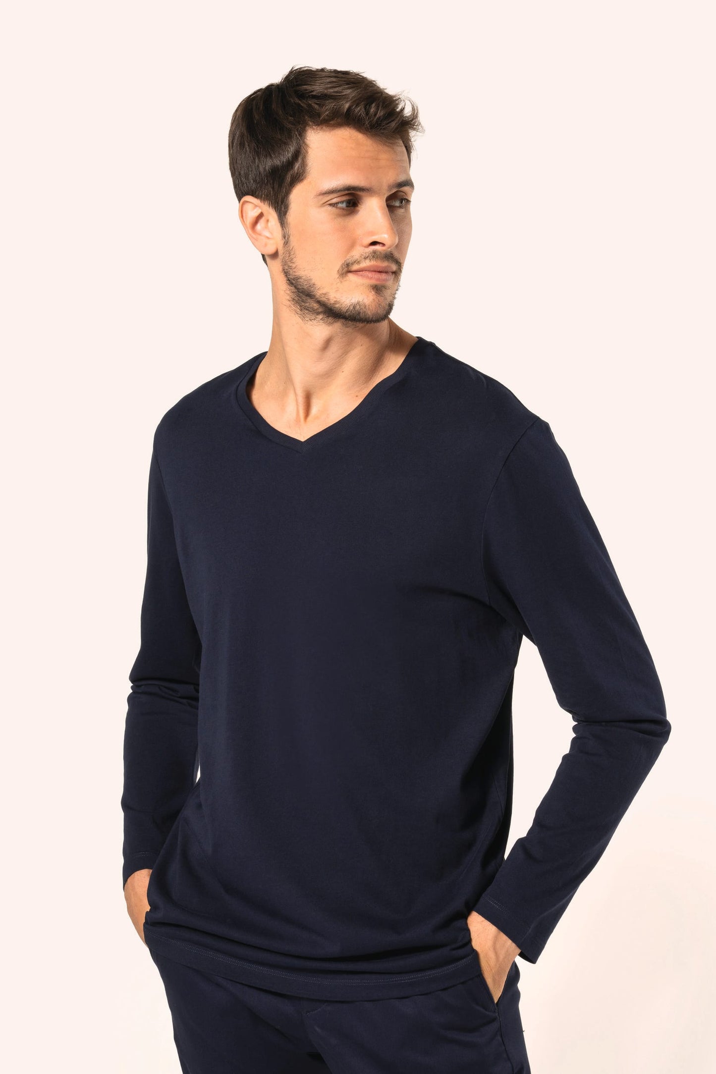 PK306 - T-shirt uomo Supima® maniche lunghe e scollo a V