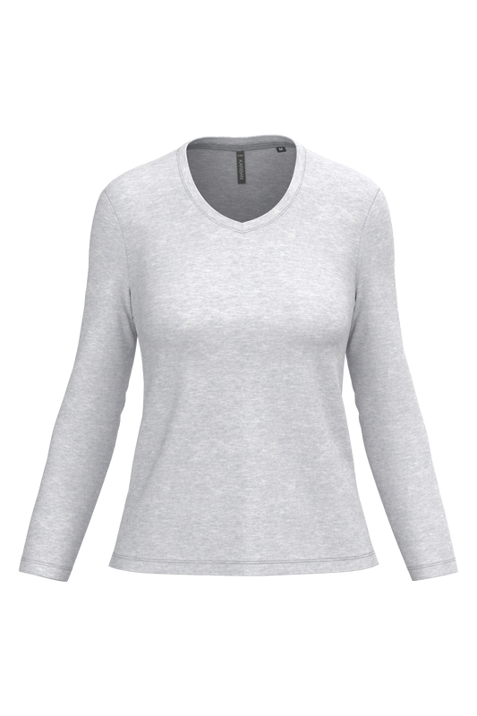 T-shirt donna manica lunga scollo a V (K382C-taglie-standard)