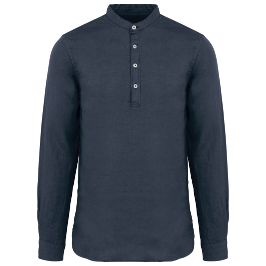 SP507 - Camicia uomo con collo alla coreana slavata in lino