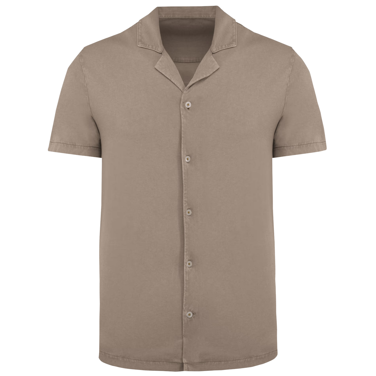 SP522 - Camicia uomo ecosostenibile slavata a maniche corte con collo bowling in jersey