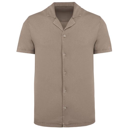 SP522 - Camicia uomo ecosostenibile slavata a maniche corte con collo bowling in jersey