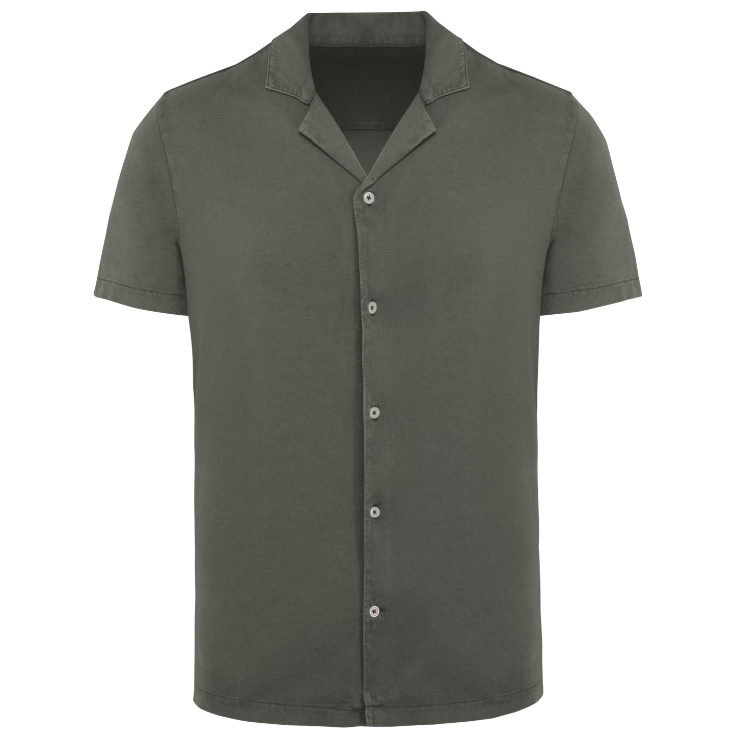 SP522 - Camicia uomo ecosostenibile slavata a maniche corte con collo bowling in jersey