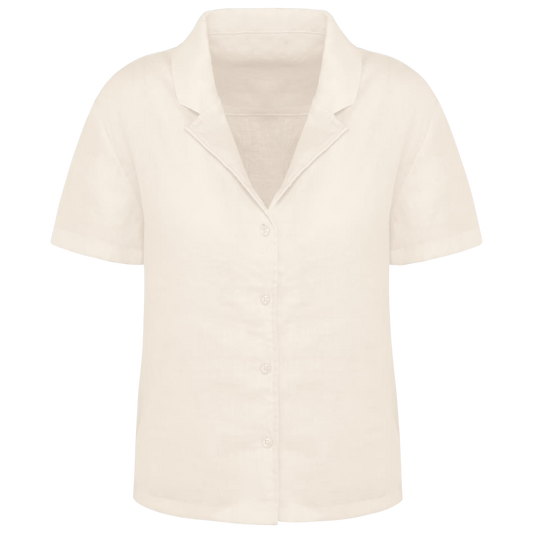 SP523 - Camicia donna a maniche corte in lino con collo bowling