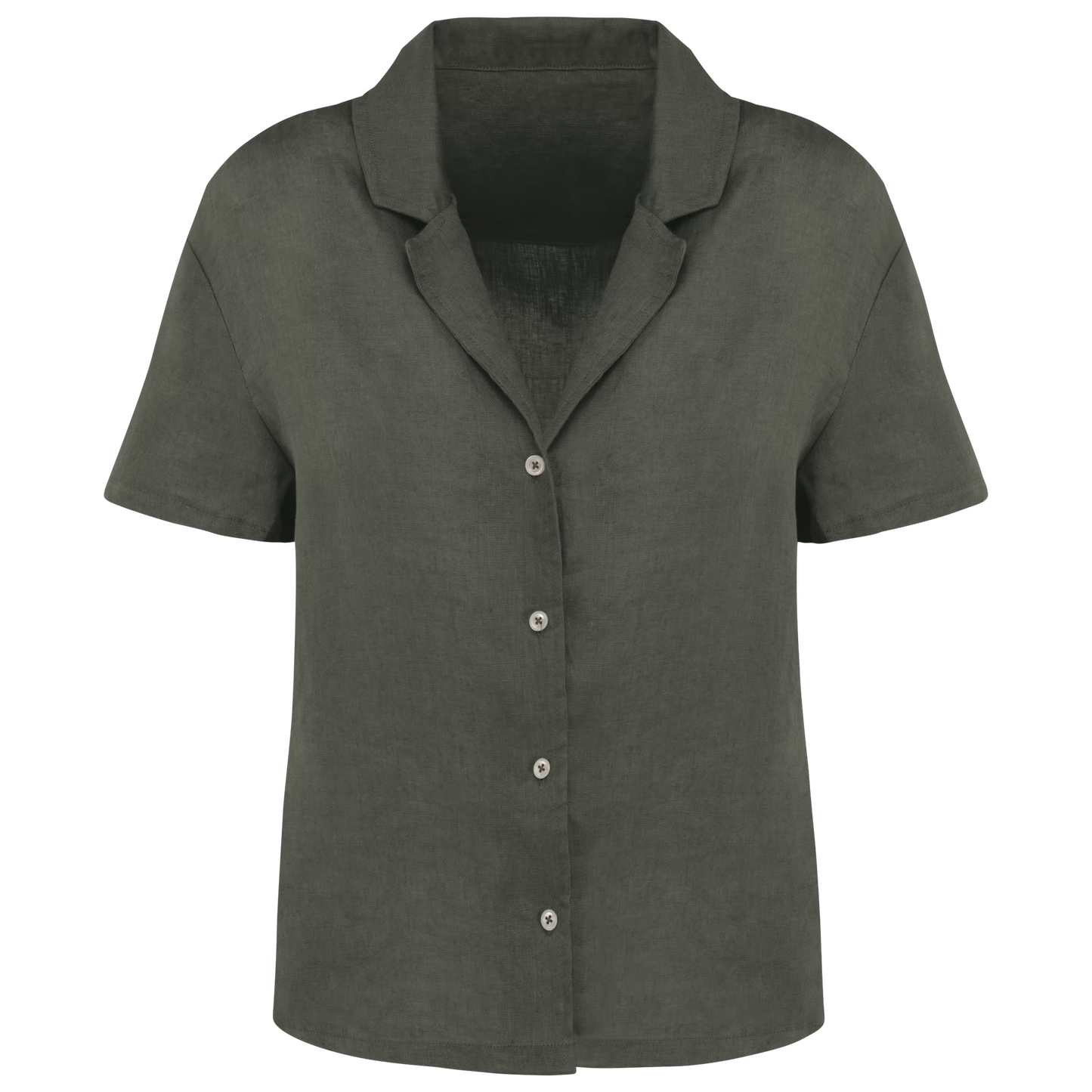 SP523 - Camicia donna a maniche corte in lino con collo bowling