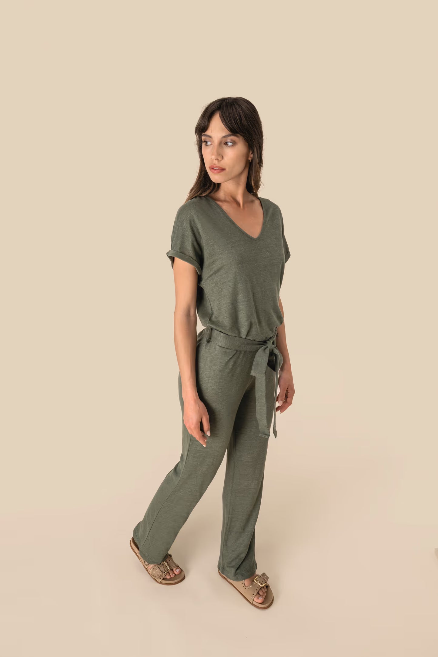 SP5004 - Tuta donna in maglia a maniche corte in lino