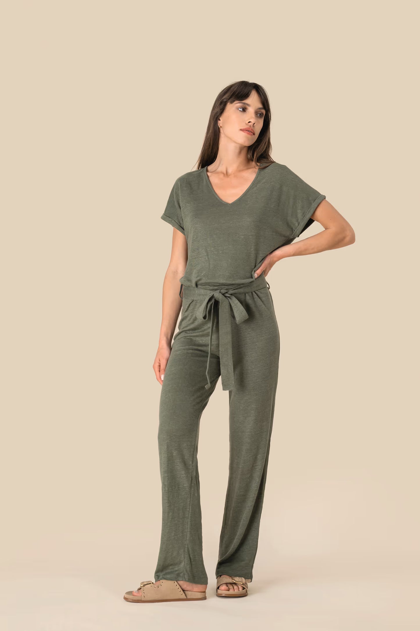 SP5004 - Tuta donna in maglia a maniche corte in lino
