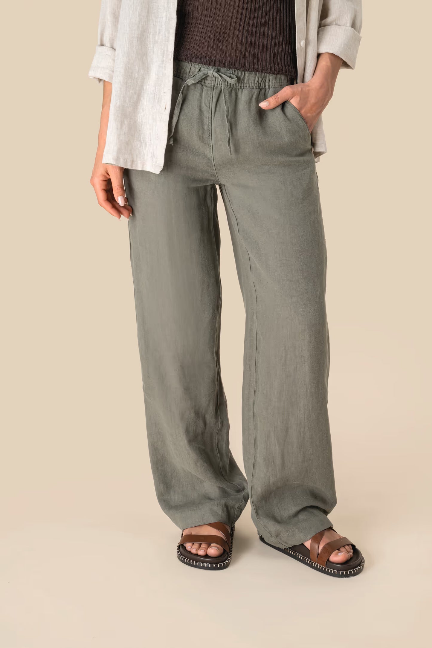 SP733 - Pantalone donna slavato in lino